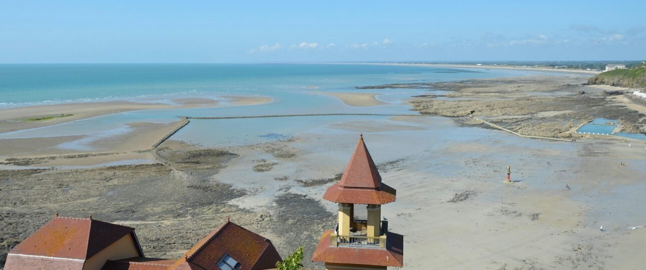 Calgary downtown skyline with the Calgary Tower visible and the Canadian Rocky Mountains in the background on a clear sunny day, Alberta, Canada
