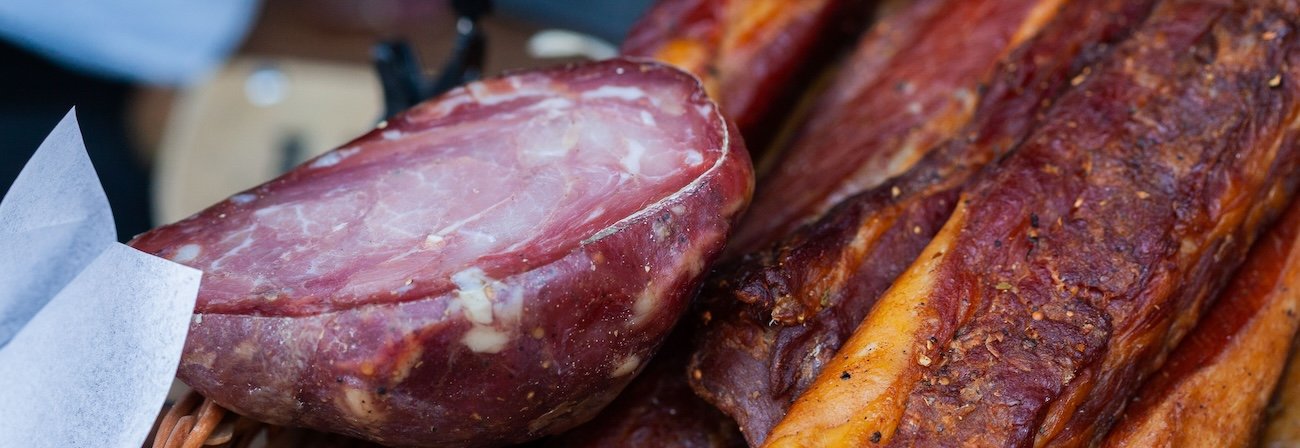 Raw exotic meats like ostrich, alligator and rattlesnake at The Grizzly House Banff