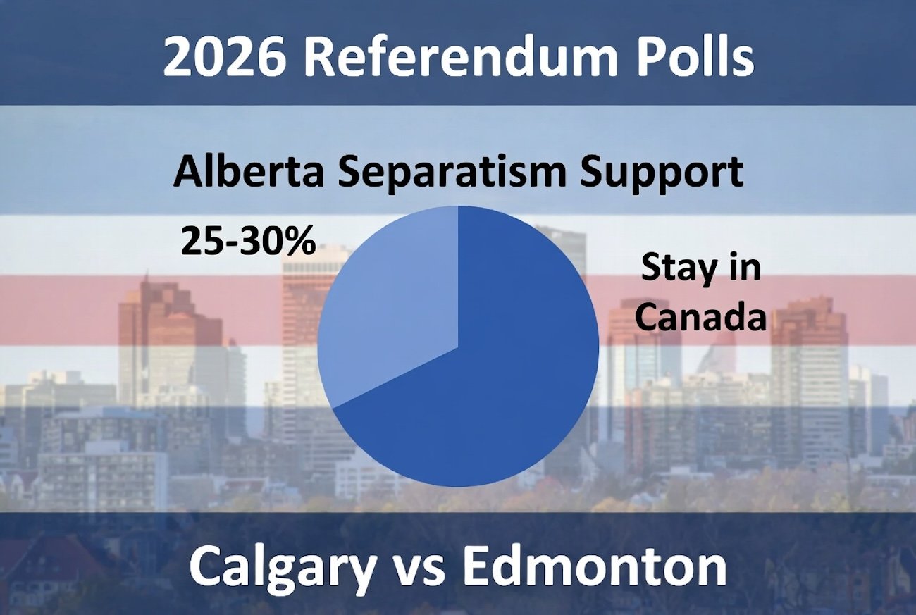 Alberta separatism poll results 2026 showing support levels in Calgary and Edmonton