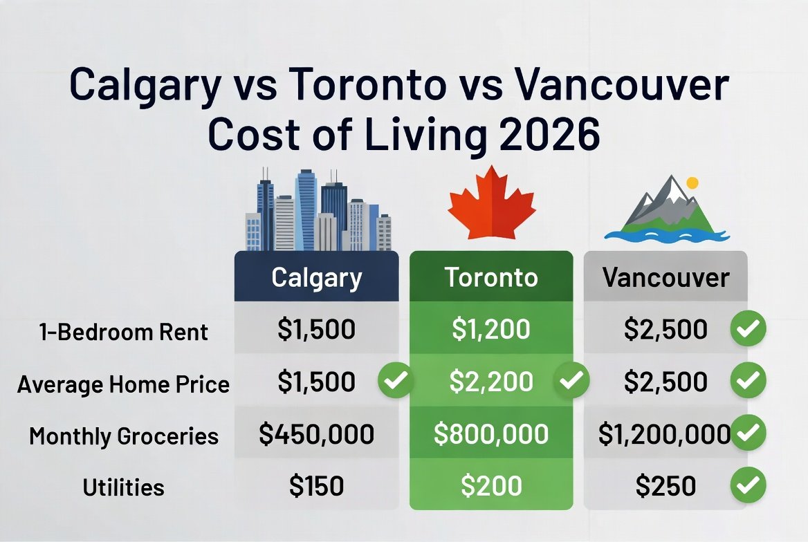Calgary vs Toronto vs Vancouver cost of living comparison 2026