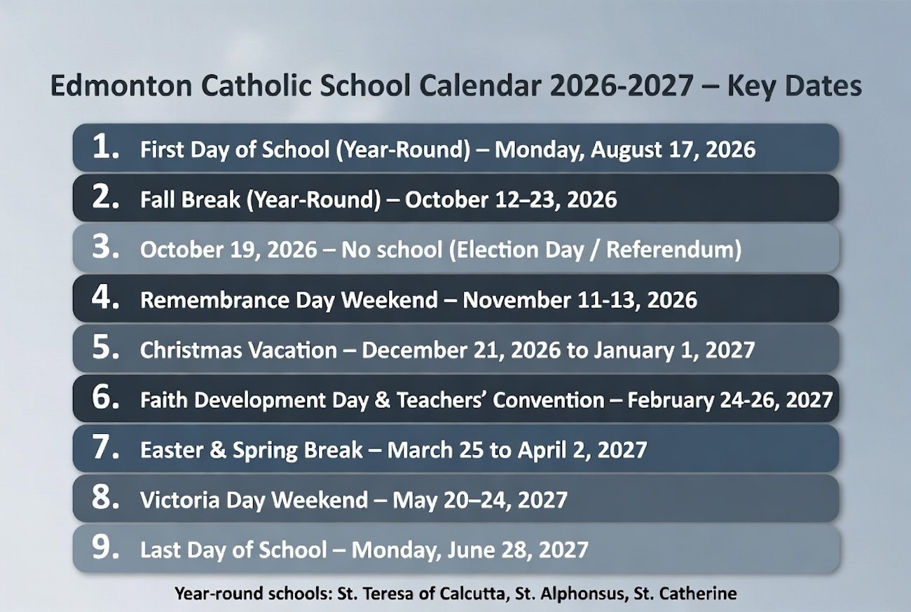 Year-round school calendar for Edmonton Catholic schools 2026-2027
