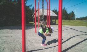 Kids playing at a free spray park in Edmonton during summer