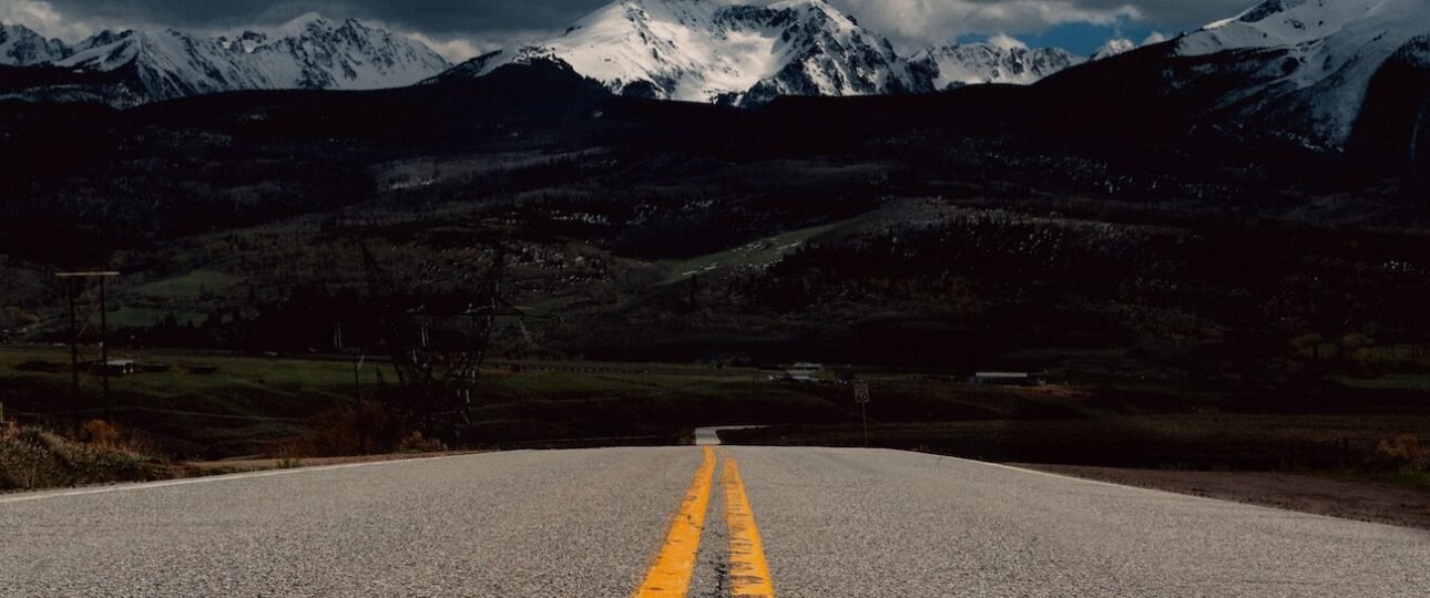 Scenic highway view on the drive from Jasper to Kamloops through the Canadian Rockies