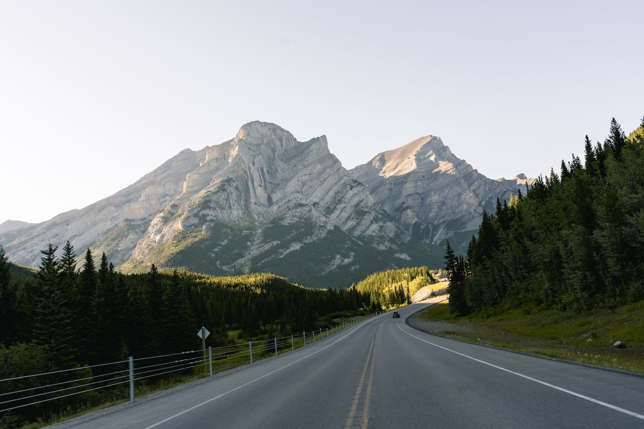 Highway 16 and Highway 5 route from Jasper Alberta to Kamloops British Columbia