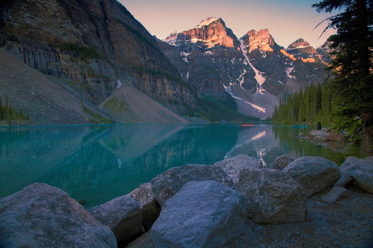 Iconic view of Moraine Lake from the Rockpile Trail on Day 2 of a Banff 3 day itinerary