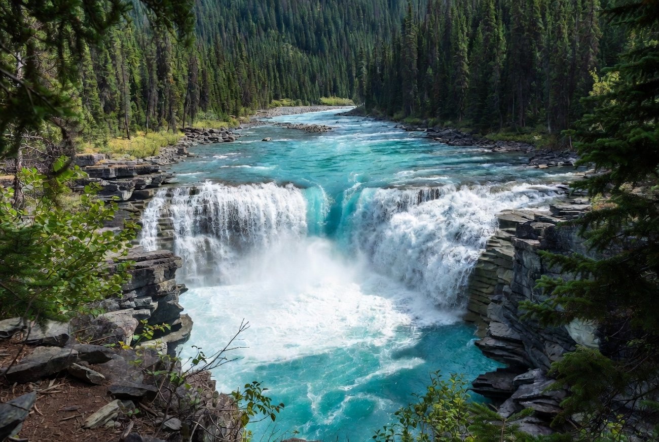 Overlander Falls short hike stop between Jasper and Kamloops