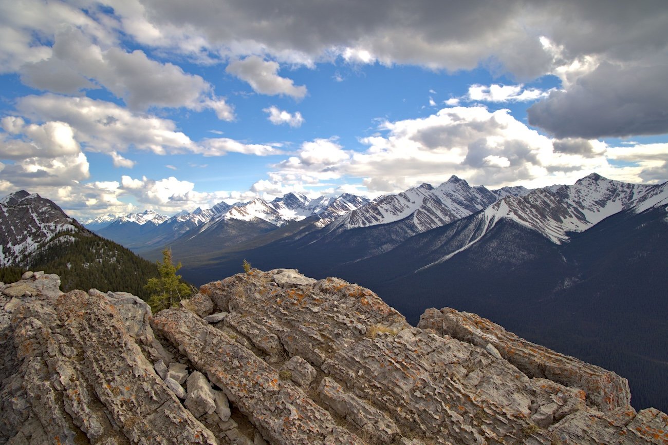 Scenic view of the Athabasca River from the top of Morro Slabs in Jasper
