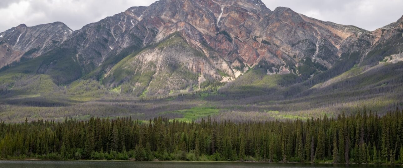 Wabasso Lake trailhead parking area on the Icefields Parkway near Jasper
