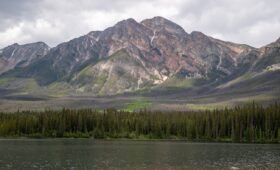 Wabasso Lake trailhead parking area on the Icefields Parkway near Jasper