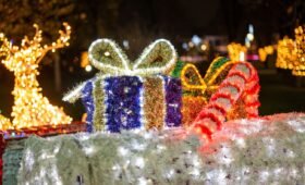 Airdrie Festival of Lights 2026 at Nose Creek Park with colourful Christmas light displays