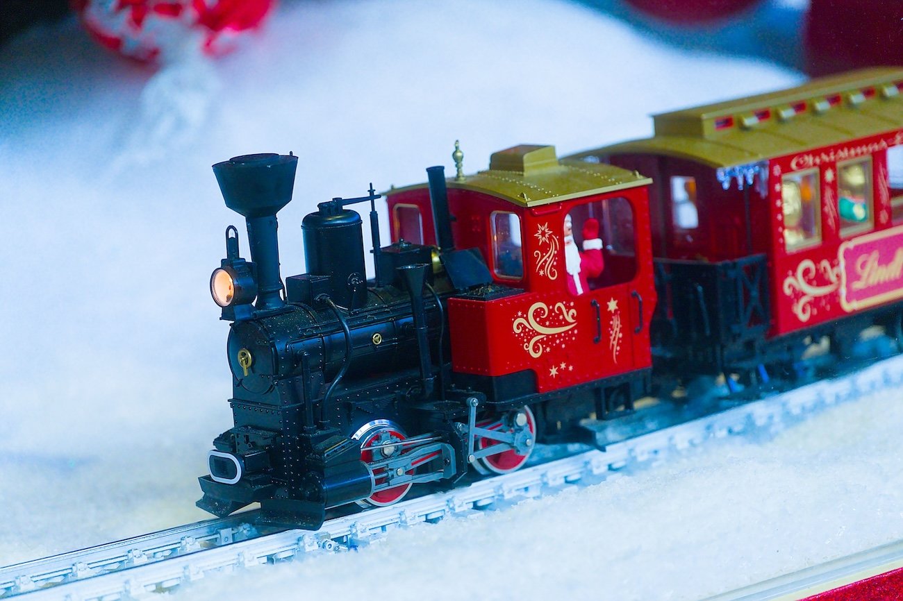 Miniature train ride through the lights at Airdrie Festival of Lights 2026