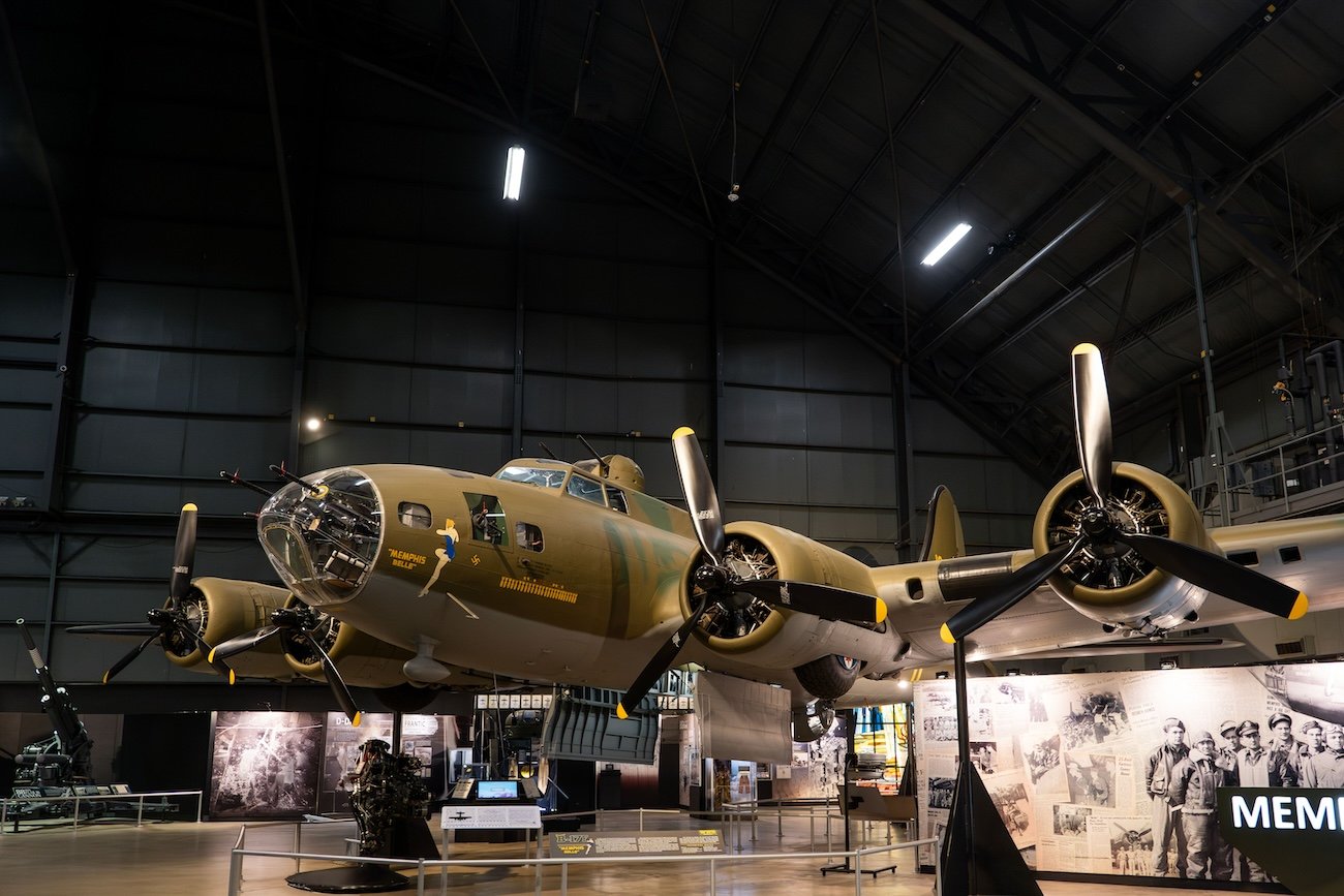Lancaster FM159 with running Merlin engines at Bomber Command Museum in Nanton