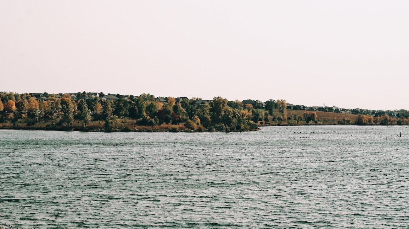 Shallow shoreline of Chestermere Lake near Calgary where most of the lake is under 2 metres deep