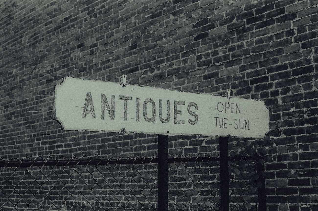 Historic main street and antique shops along the Antique and Art Walk in Nanton Alberta