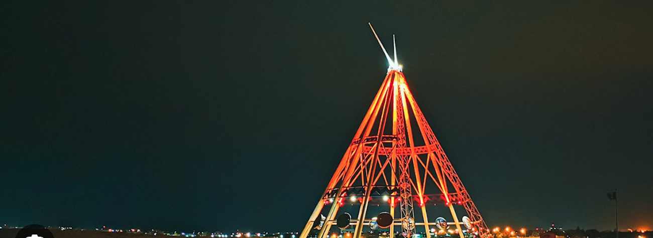 Saamis Tepee illuminated at night in Medicine Hat, Alberta